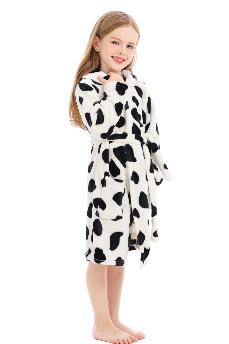 XINNE Toddler Robe Boys Girls Hooded Robes Flannel Bathrobe Unisex Kids Pajamas Dressing Gown White and Black - Image 2